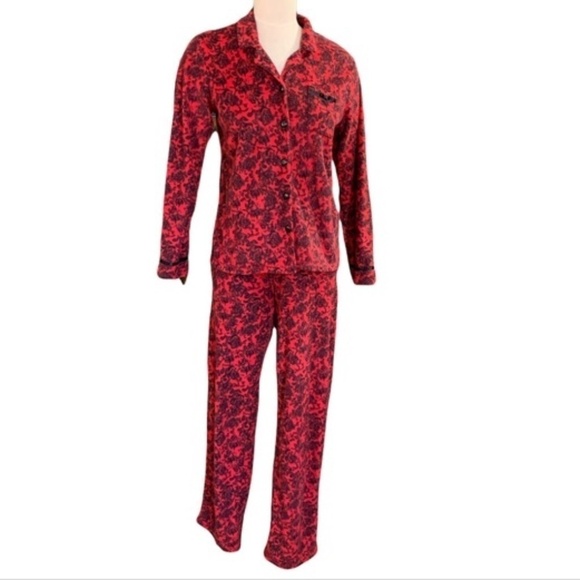 Jacyln Smith Women Soft Cozy Pajama Shirt and Pants Set Sz M Red Black #251i - Picture 1 of 7